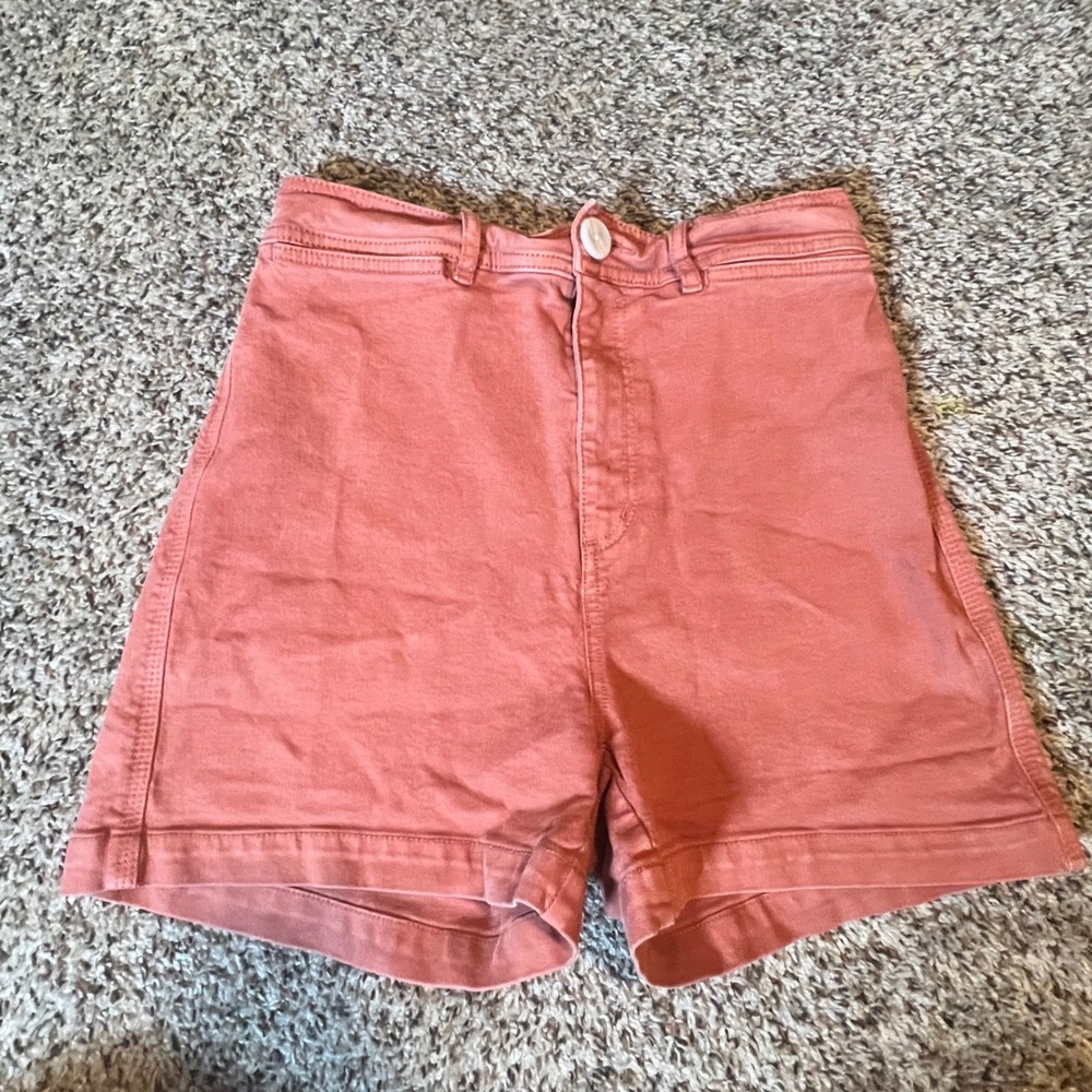 LOFT Women‎ Terracotta Coral High Waisted Denim Shorts Size 0 25 Cotton Stretch